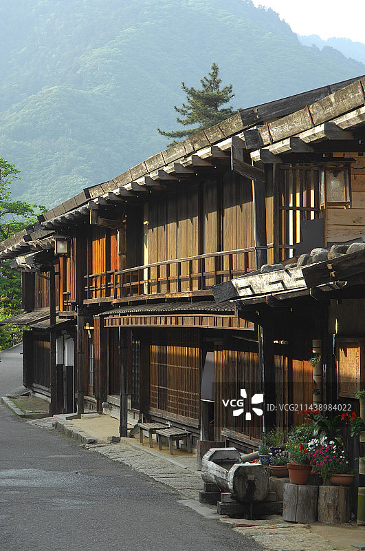 日本妻笼宿城市风光（长野县木曾郡南木曾町）图片素材