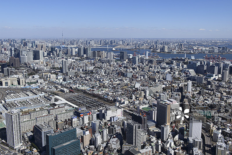 从西南方向远眺大井町站、御台场、彩虹桥区域、品川、东京图片素材