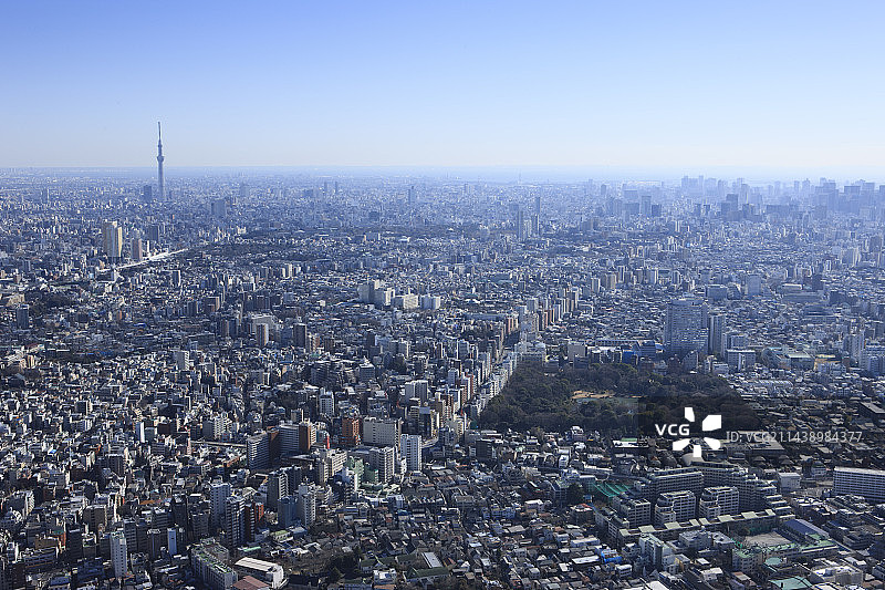 从西北远眺驹込站、上野、晴空塔、丰岛图片素材