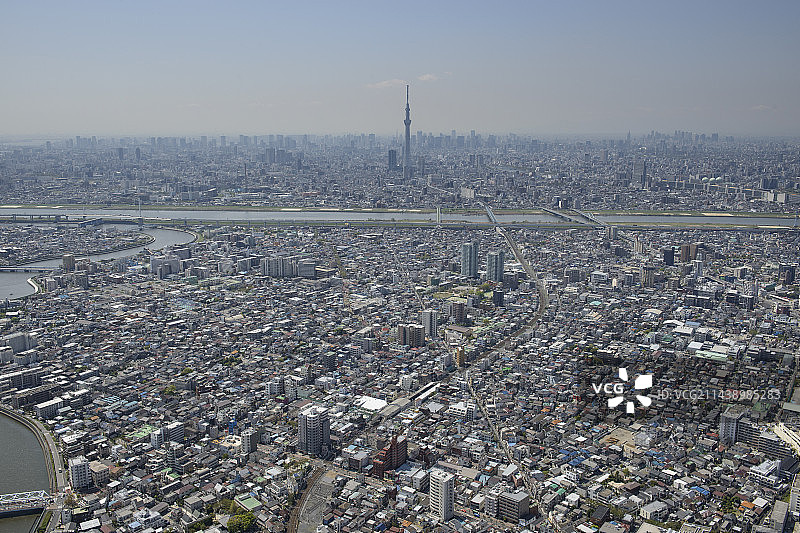 东京葛饰区京成立石站及晴空塔区域东北侧航拍图片素材