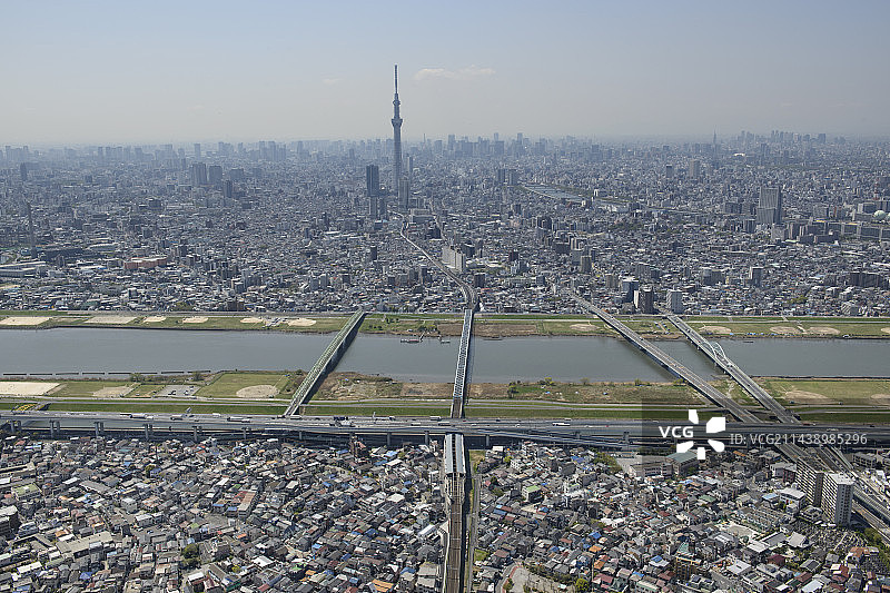 东京葛饰区四木站至晴空塔区域东北侧航拍图片素材