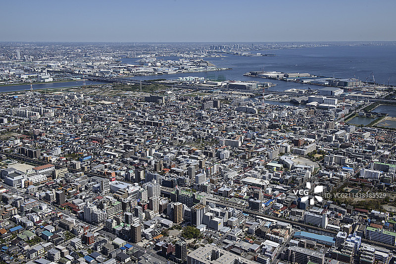 从西侧朝幕张展览馆、千叶港、市川、千叶、千叶县拍摄的行德站鸟瞰图图片素材