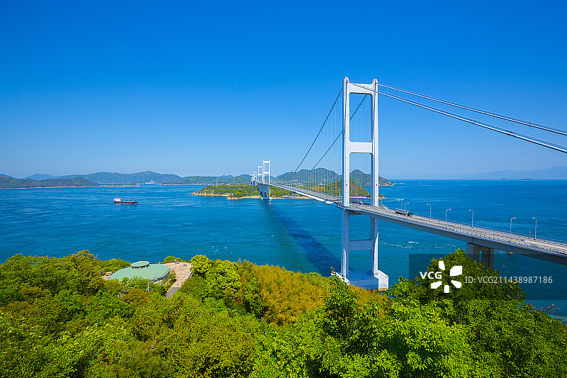 日本岛波海道公路来岛海峡大桥，位于爱媛县今治市图片素材