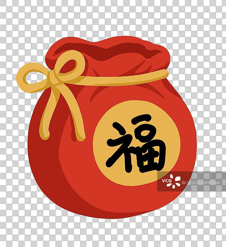 福袋元素福字红色钱袋插画，红色元素，春节素材，传统元素图片素材