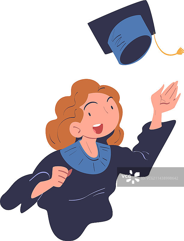 快乐的女毕业生扔学士帽图片素材
