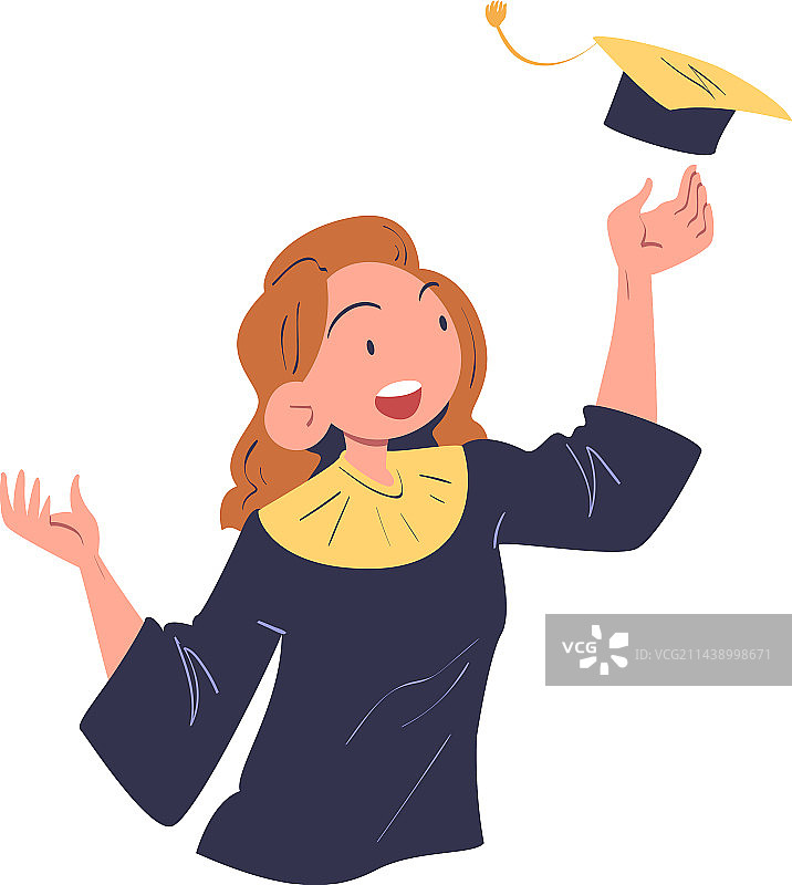快乐的女毕业生扔学士帽图片素材