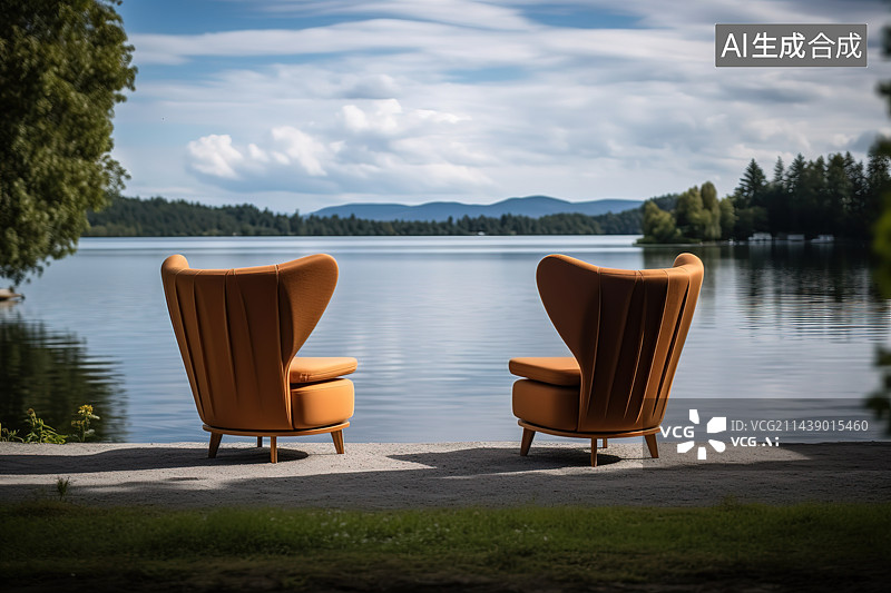 【AI数字艺术】湖边的空椅子图片素材