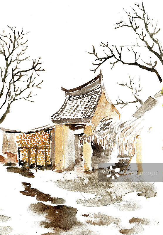 雪中的民居图片素材