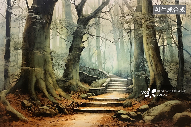 【AI数字艺术】森林中生长的树木图片素材