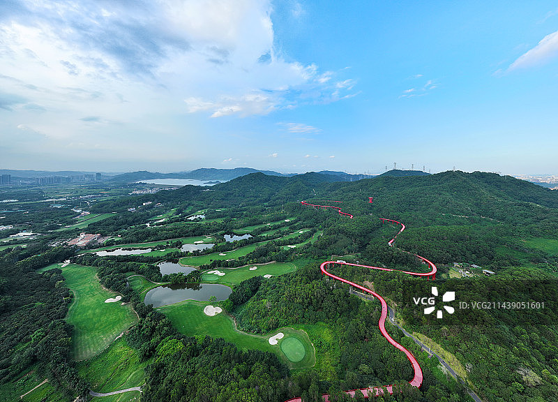 广东省深圳市光明区大顶岭虹桥公园航拍图片素材