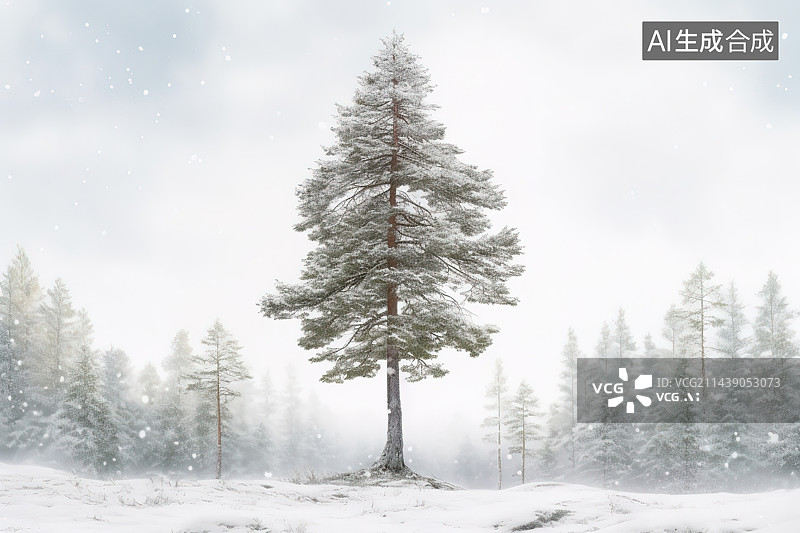 【AI数字艺术】雪景上的树木图片素材