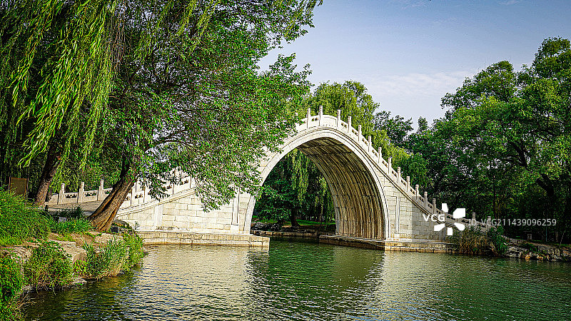 绿荫掩映夏日里的颐和园玉带桥图片素材