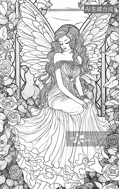 【AI数字艺术】仙女精灵线稿涂画填色图案图片素材
