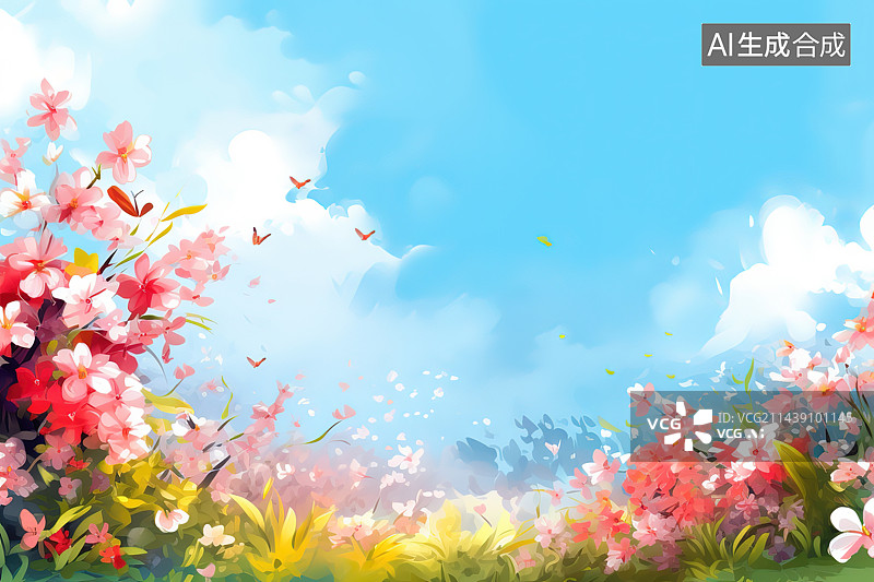 【AI数字艺术】蓝天下开花植物的低角度视图图片素材