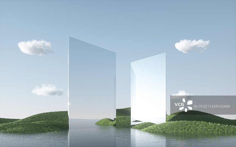 3d图形山峰平静水面场景图片素材