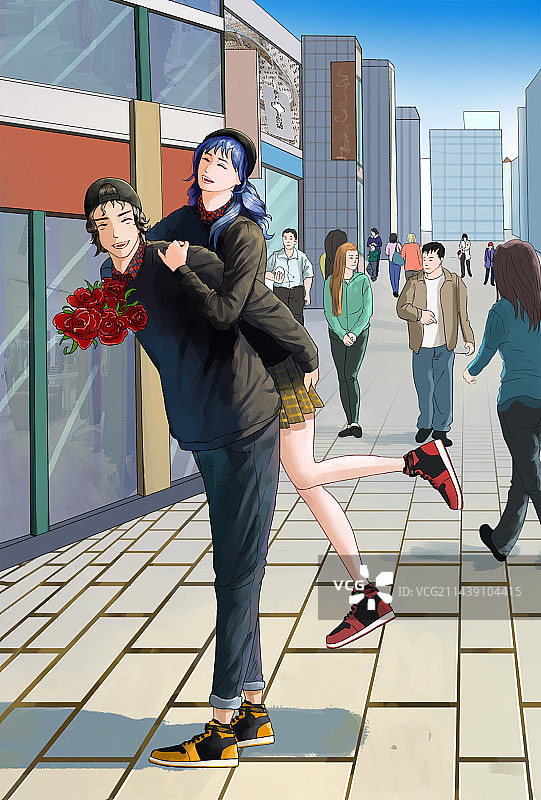 在街道上的情侣图片素材