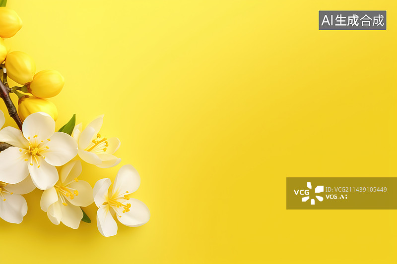 【AI数字艺术】黄色背景下的花朵特写镜头图片素材