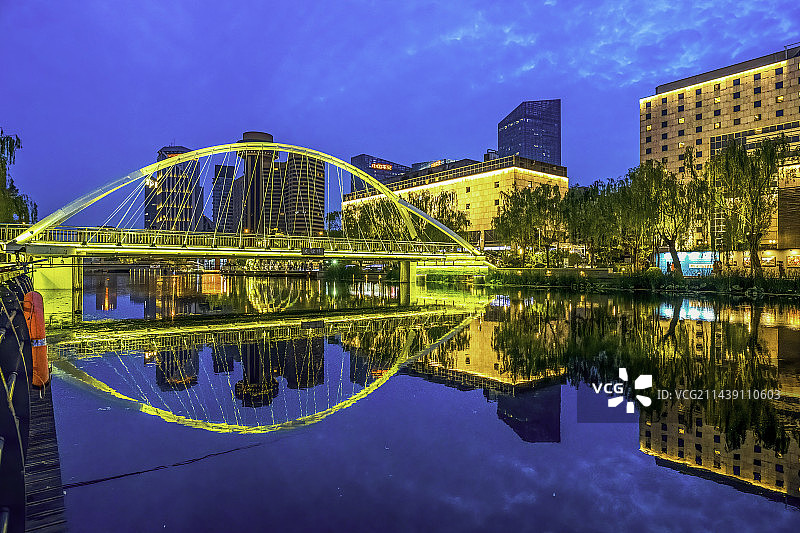 北京亮马河国际风情水岸友谊桥城市夜景图片素材