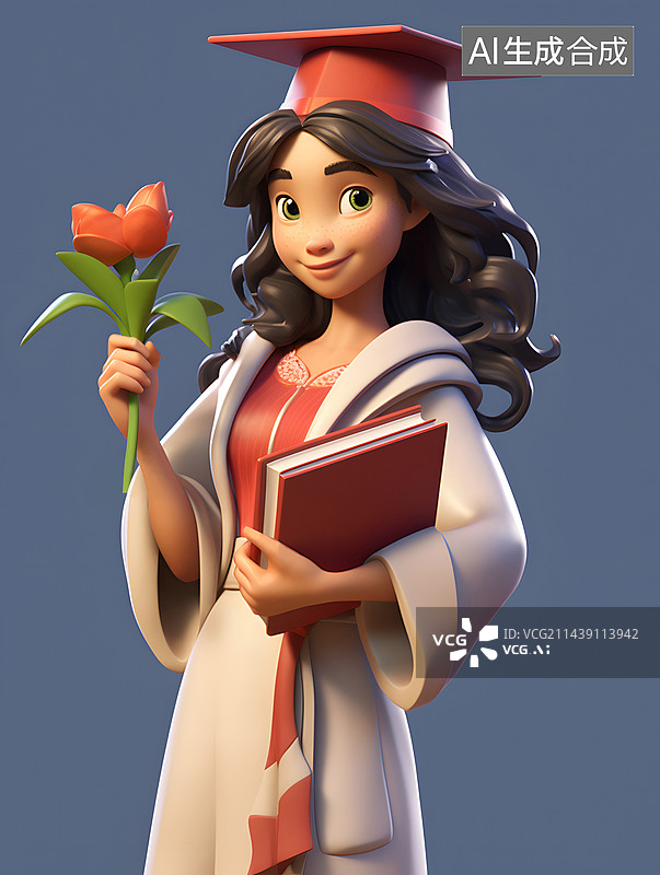 【AI数字艺术】3D人物毕业季学生拿着书图片素材