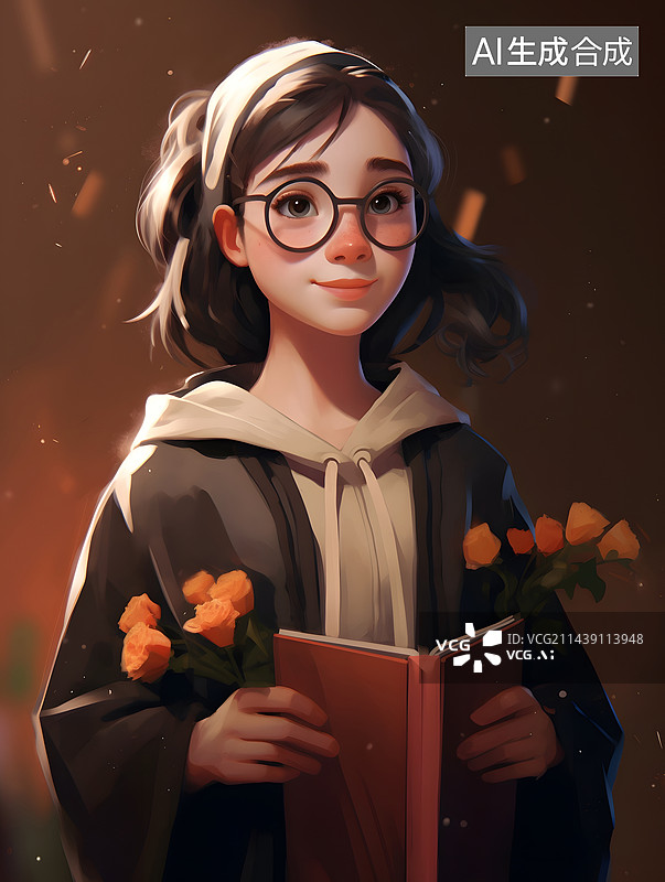 【AI数字艺术】3D人物毕业季学生拿着书图片素材