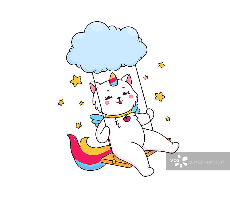 卡通可爱猫角兽荡秋千图片素材