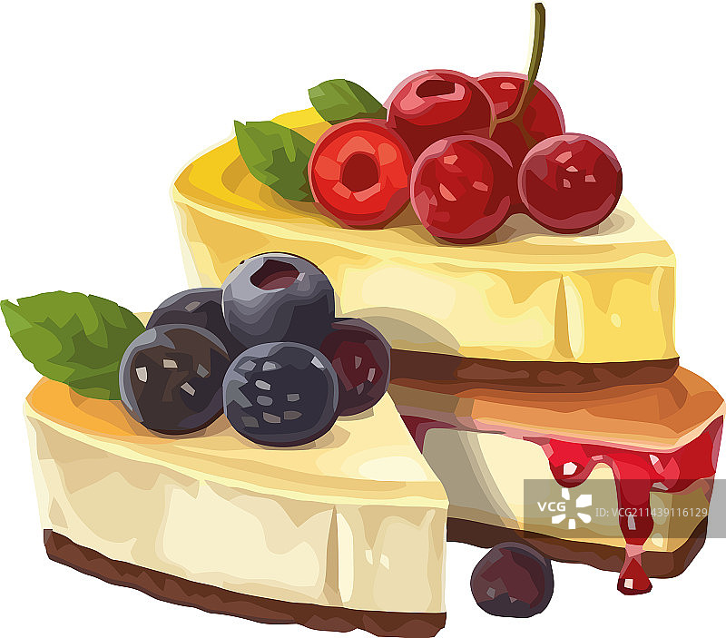 甜莓芝士蛋糕切片图片素材