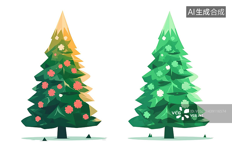 【AI数字艺术】白色背景下的圣诞树特写镜头图片素材