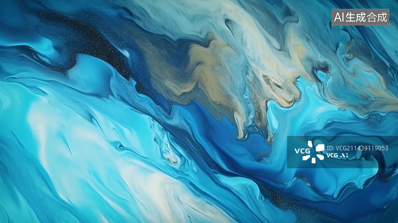 【AI数字艺术】青蓝色系抽象色彩颜料流体艺术背景图图片素材