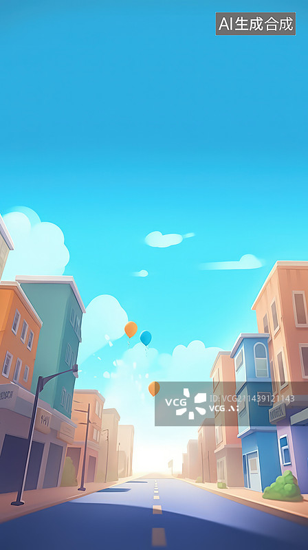 【AI数字艺术】城市道路两旁的街道3D渲染，电商背景图图片素材