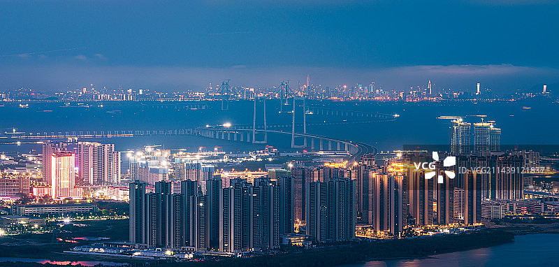 中山市马鞍岛 深中通道和深圳夜景图片素材