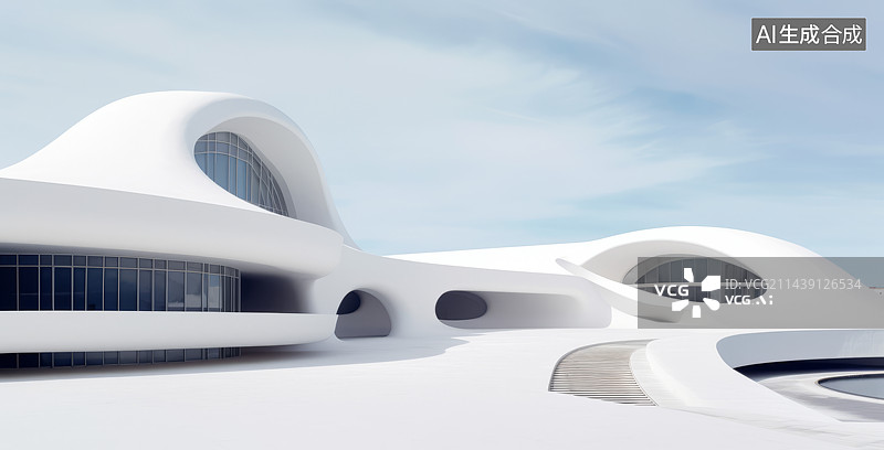【AI数字艺术】3D渲染抽象白色建筑广场图片素材
