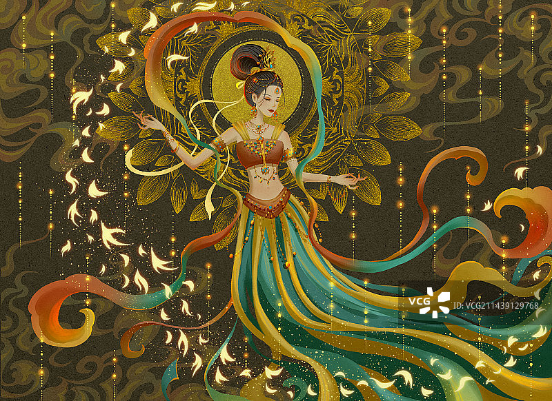 敦煌飞天仙女插画图片素材