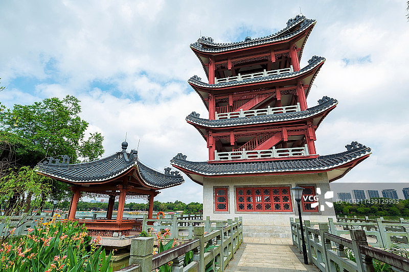 东莞市华阳湖，腾龙阁图片素材