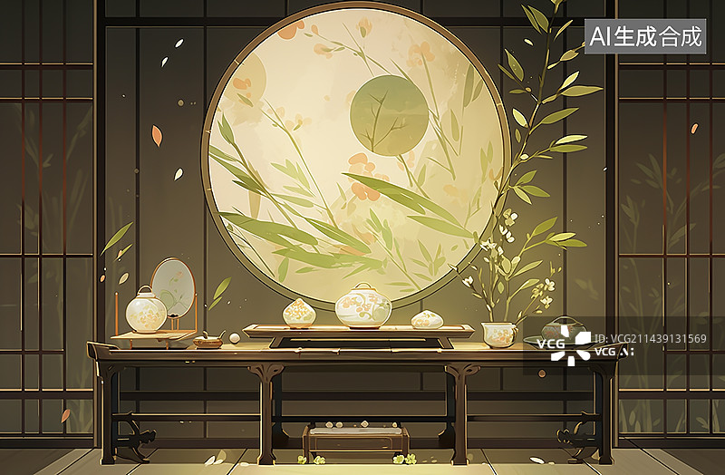 【AI数字艺术】中式室内大堂装饰图片素材