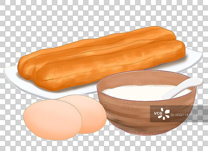 油条白粥鸡蛋早餐国潮插画图片素材