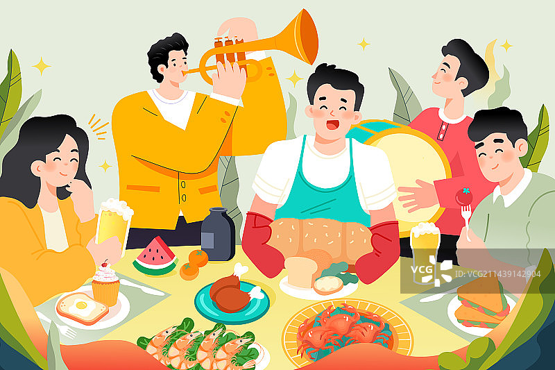 卡通夏季夏天暑假暑期大暑啤酒节吃饭聚餐美食小龙虾餐饮朋友聚会学生休闲娱乐电商促销优惠活动渐变矢量插画图片素材