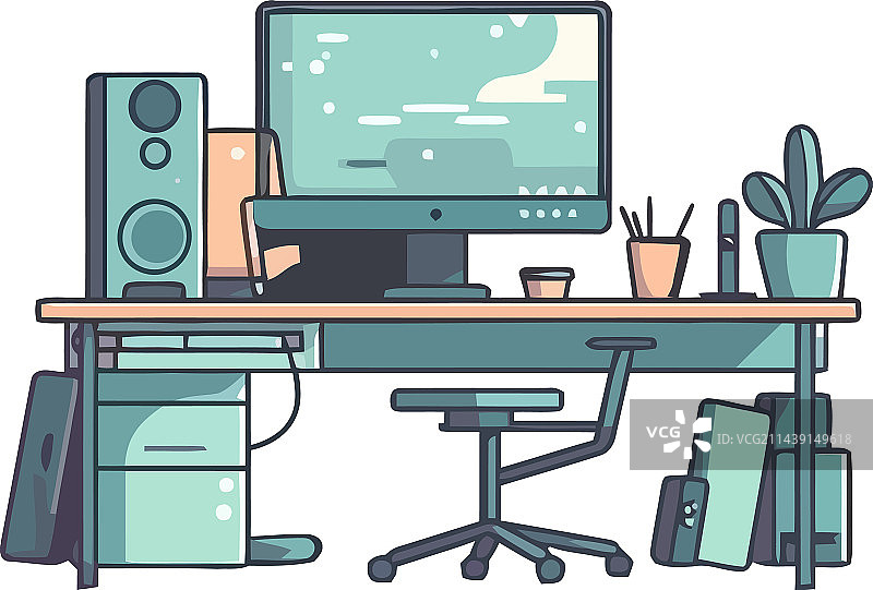 扁平桌面上的现代办公设备图片素材