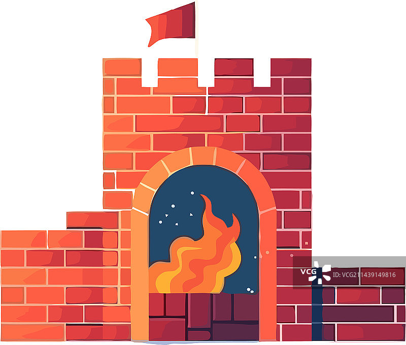 象征危险和高温的燃烧砖砌城堡图片素材