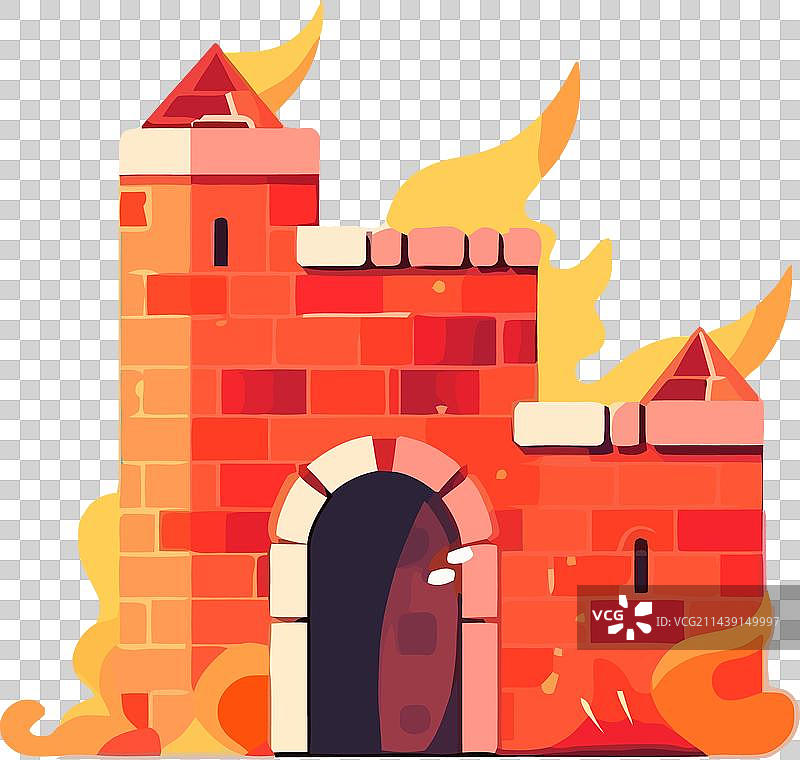 黄色背景上的中世纪城堡图标图片素材