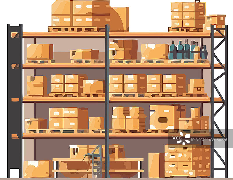 仓库货架上的堆叠纸板箱图片素材