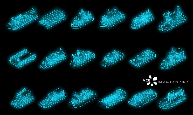 渡轮图标霓虹灯套装图片素材