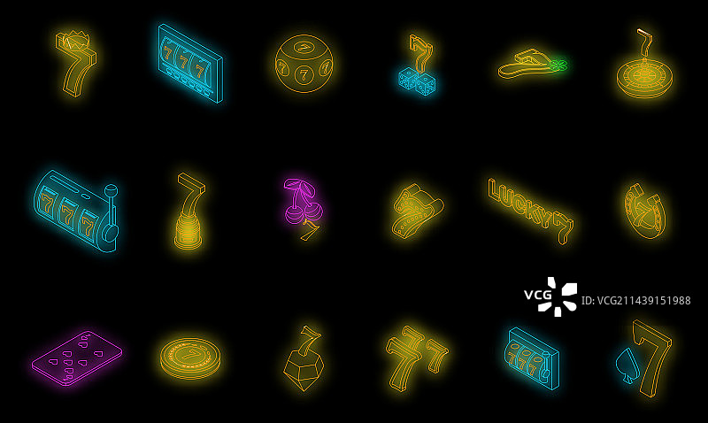 幸运数字7霓虹灯图标合集图片素材