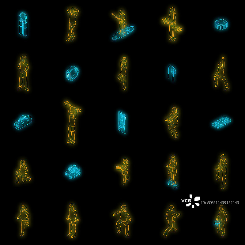 身体活动图标霓虹灯套装图片素材