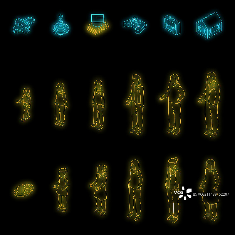 世代图标霓虹灯套装图片素材