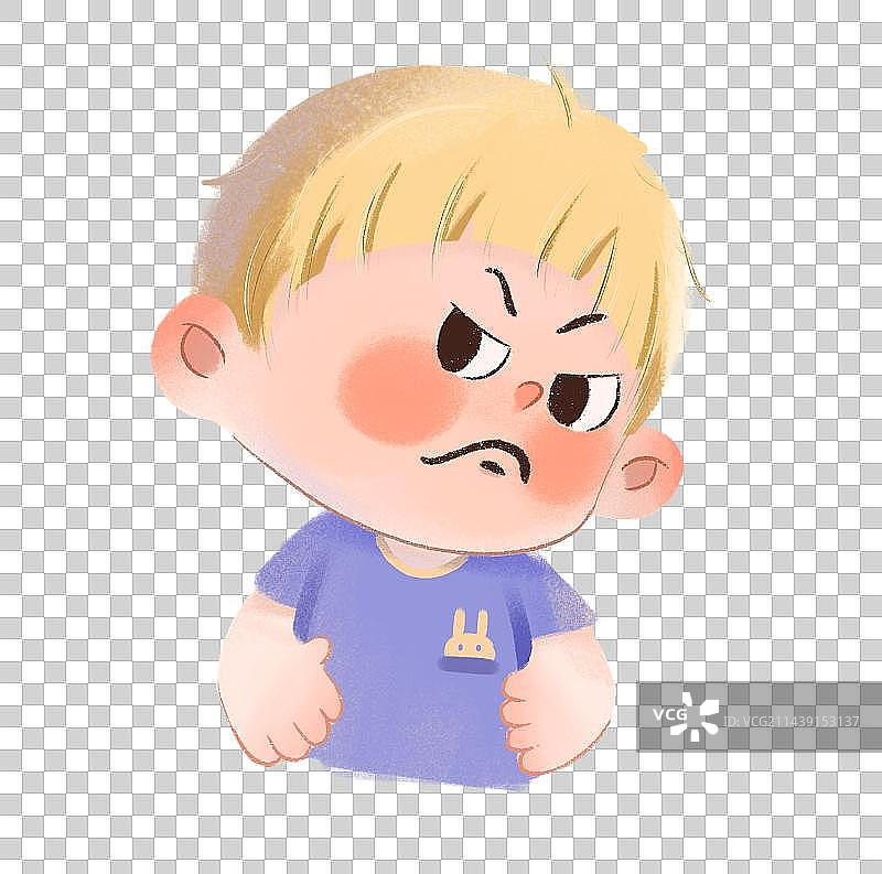 手绘可爱男孩生气表情图片素材