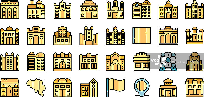 布鲁塞尔扁平图标集图片素材