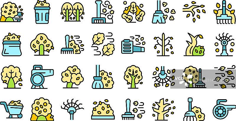 清洁秋叶图标扁平化套装图片素材