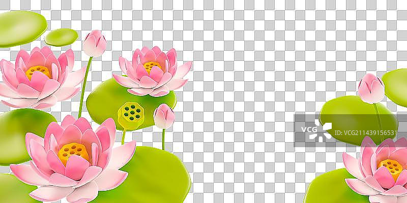 3D立体夏天荷花元素图片素材