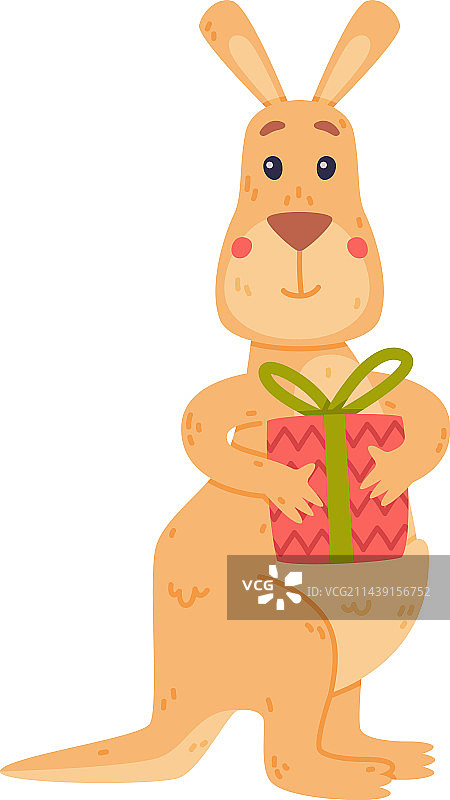 有趣的袋鼠抱着包裹图片素材