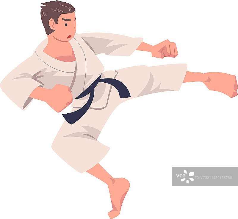 年轻男人穿和服练习空手道图片素材